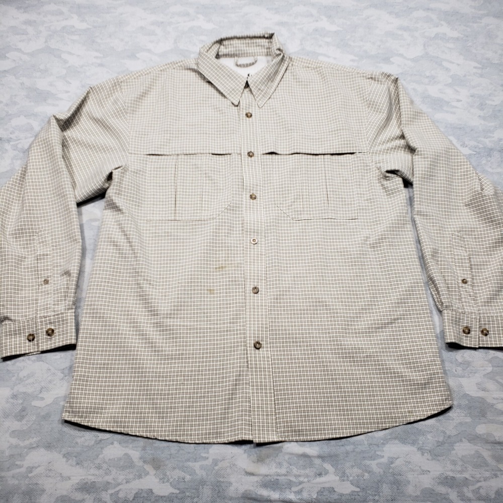 Rugged Exposure Shirt Mens‎ Large Biege Plaid Check Long Sleeve Button Up...